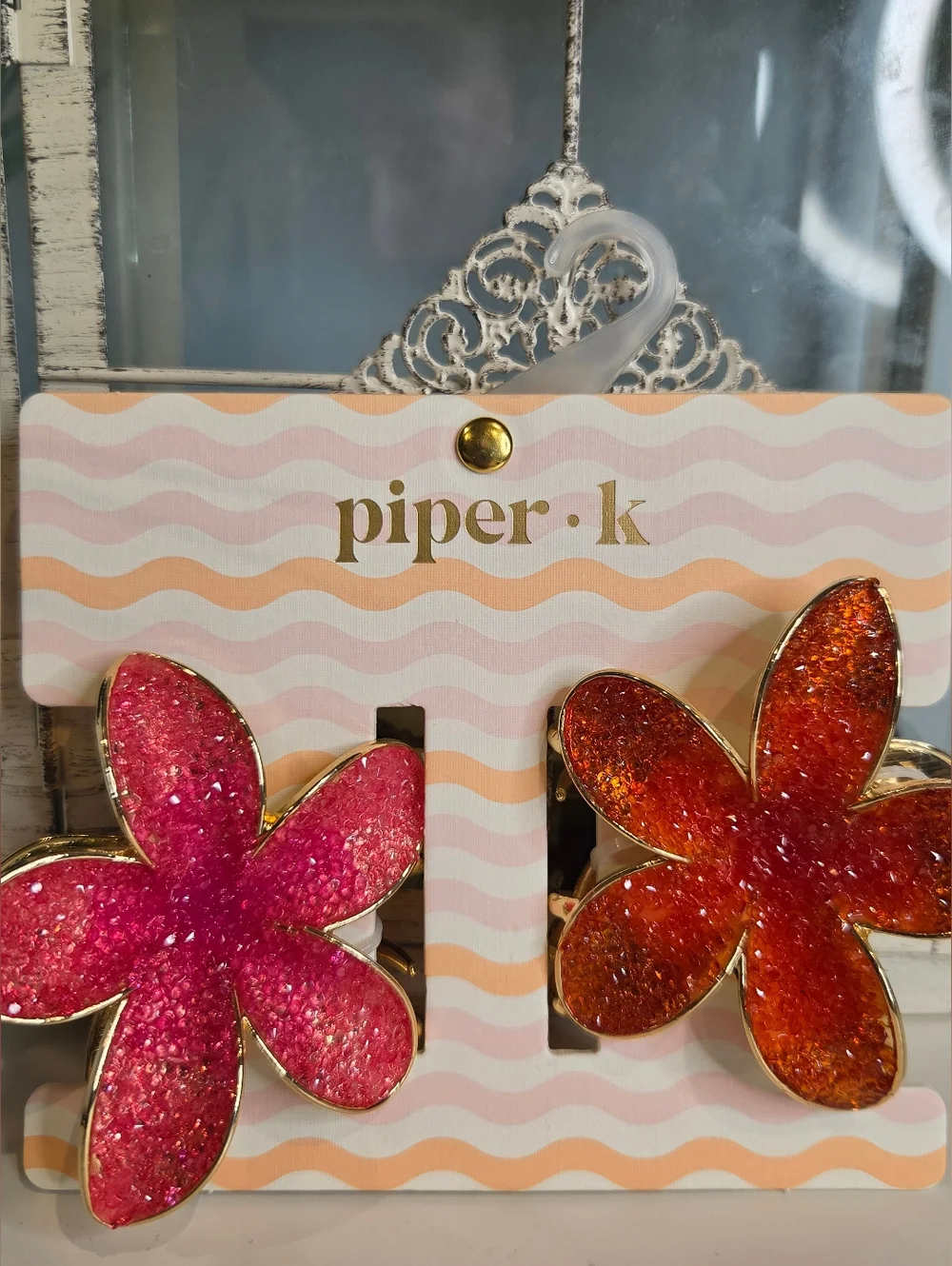 Piper K Metal Flower Hair Clips - Pink & Orange - Picture 3 of 5